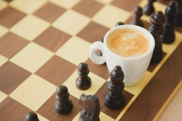 Chess pieces arranged for a cafe game