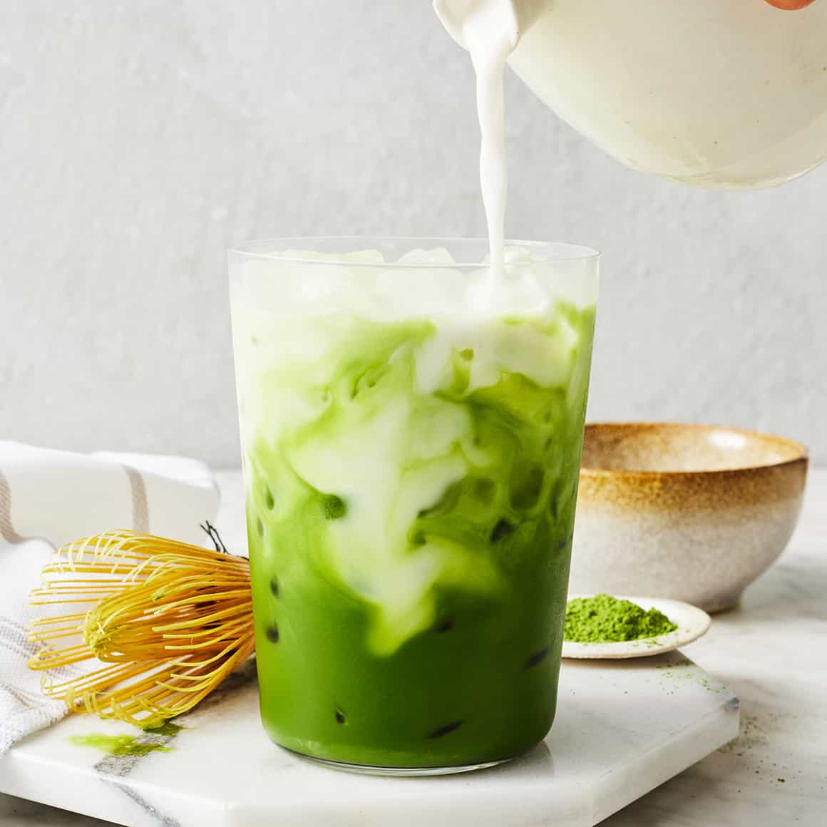 Matcha latte in a glass